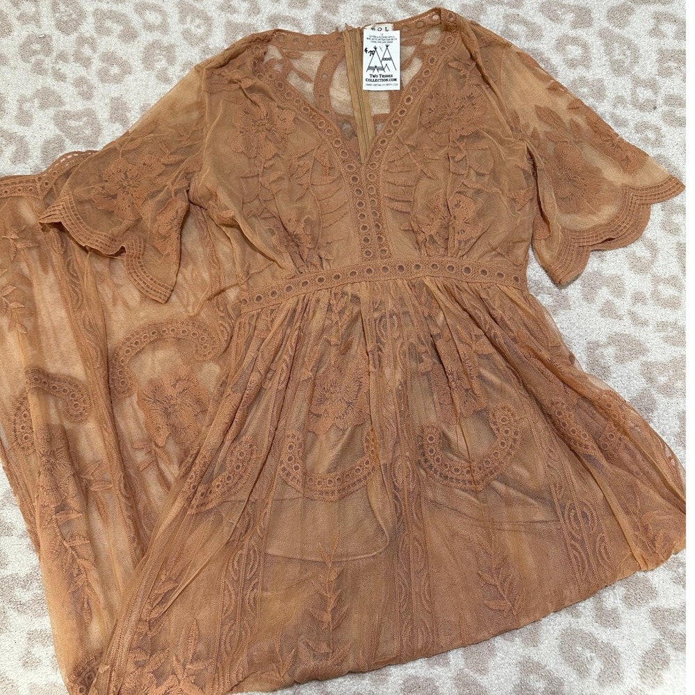 POL Lace Maxi Dress Sheer Floral Boho S/M - Picture 1 of 4